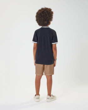 CONJUNTO INFANTIL ONDA MARINHA POLO EM PIQUET E BERMUDA EM SARJA COM ELASTANO - 1243131