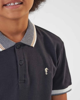 CONJUNTO INFANTIL ONDA MARINHA POLO EM PIQUET E BERMUDA EM SARJA COM ELASTANO - 1243131