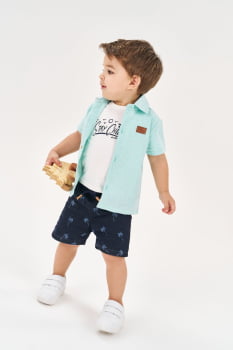 TRIJUNTO INFANTIL MENINO DIVERTTO CAMISETA ESTAMPDA E CAMISA E BERMUDA EM SARJA ESTAMPADA - 16132