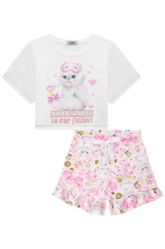 CONJUNTO DE PIJAMA INFANTIL KUKIÊ BLUSA BOXY OVER E SHORTS EM MALHA COMFY - 75067