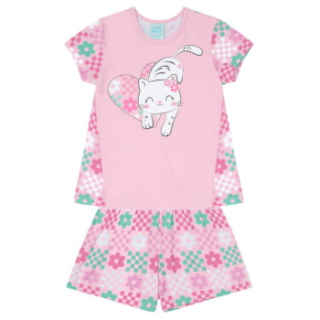 PIJAMA INFANTIL KYLY COM ESTAMPA DE GATINHO QUE BRILHA NO ESCURO - 1000443