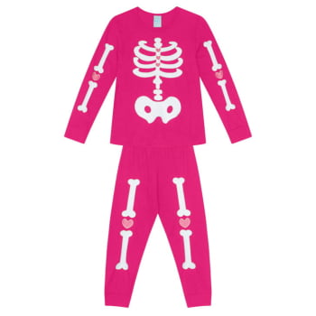 PIJAMA INFANTIL KYLY LONGO ESTAMPA ESQUELETO QUE BRILHA NO ESCURO - 1000450
