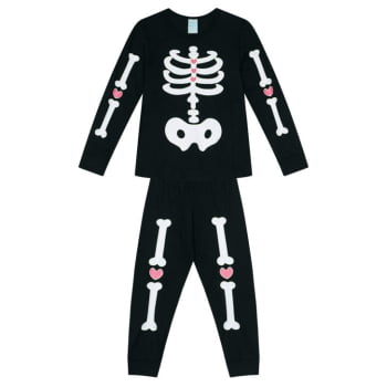 PIJAMA INFANTIL KYLY LONGO ESTAMPA ESQUELETO QUE BRILHA NO ESCURO - 1000450