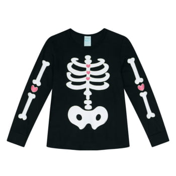 PIJAMA INFANTIL KYLY LONGO ESTAMPA ESQUELETO QUE BRILHA NO ESCURO - 1000450