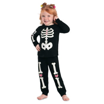 PIJAMA INFANTIL KYLY LONGO ESTAMPA ESQUELETO QUE BRILHA NO ESCURO - 1000450