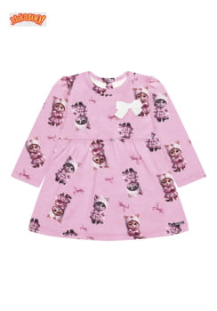 VESTIDO INFANTIL ALAKAZOO COM FELPADO E ESTAMPA DE GATINHA - 65280