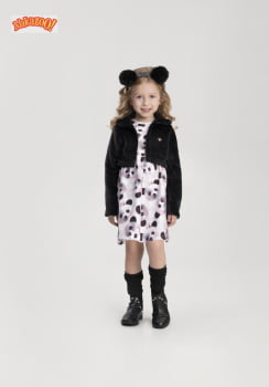 VESTIDO INFANTIL ALAKAZOO EM FELPADO ESTAMPADO E BOLERO EM PELUCIADO - 65308