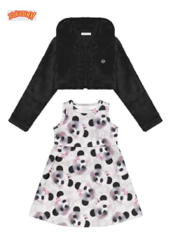 VESTIDO INFANTIL ALAKAZOO EM FELPADO ESTAMPADO E BOLERO EM PELUCIADO - 65308