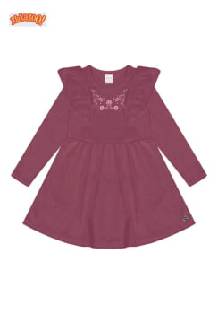 VESTIDO INFANTIL ALAKAZOO EM PELUCIADO COM FLORES BORDADAS - 65307