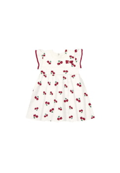 VESTIDO INFANTIL ALAKAZOO TEXTURIZADO COM POMPONS E APLICAÇÃO DE LAÇO - 46140