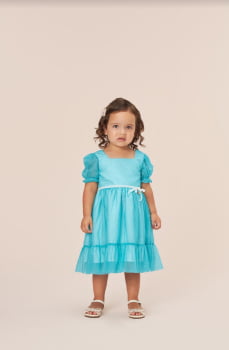 VESTIDO INFANTIL BAMBOLLINA DE CHIFFON COM BRILHO AZUL - 1063230