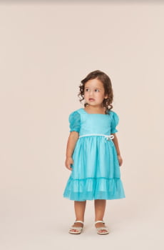 VESTIDO INFANTIL BAMBOLLINA DE CHIFFON COM BRILHO AZUL - 1063230