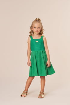 VESTIDO INFANTIL BAMBOLLINA EM TECIDO ALFAIATARIA VERDE - 1161130