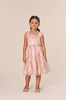 VESTIDO INFANTIL BAMBOLLINA EM TULE ESTAMPADO ROSE - 1068130