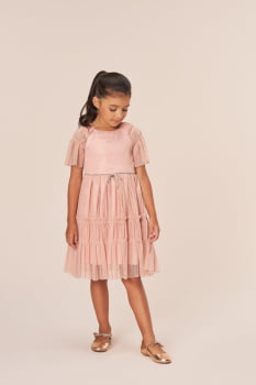 VESTIDO INFANTIL BAMBOLLINA EM TULE LUREX ROSE - 1069130