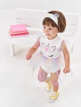 VESTIDO INFANTIL CINTI BABY FANTASIA BODY ESTAMPA UNICÓRNIO ACOMPANHA FAIXA - 10309