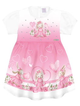 VESTIDO INFANTIL CINTI BABY COM ESTAMPA DE COELHINHO E DETALHE EM STRASS  -10242