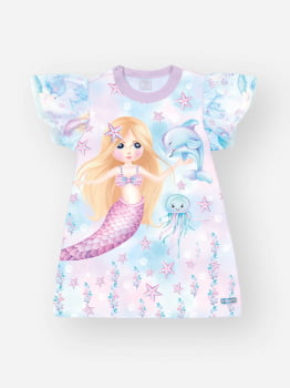 VESTIDO INFANTIL CINTI COM ESTAMPA DE FUNDO DO MAR - 10405