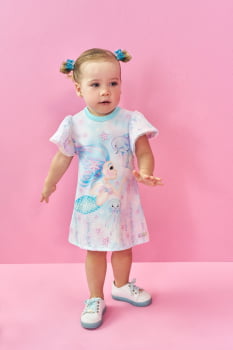 VESTIDO INFANTIL CINTI COM ESTAMPA DE FUNDO DO MAR - 10405