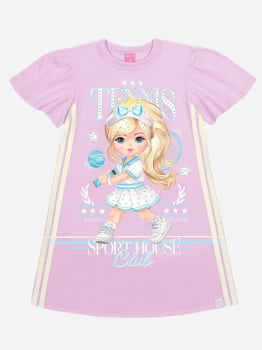 VESTIDO INFANTIL CINTI COM ESTAMPA TENNIS CLUB DETALHE EM STRASS - 12667