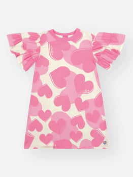VESTIDO INFANTIL CINTI EM COTTON LINHO COM ESTAMPA DE CORAÇÕES - 012262460