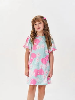 VESTIDO INFANTIL CINTI EM COTTON LINHO ESTAMPA CEREJAS - 12510