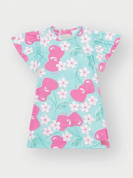 VESTIDO INFANTIL CINTI EM COTTON LINHO ESTAMPA CEREJAS - 12510