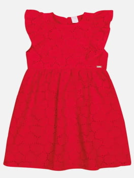 VESTIDO INFANTIL CINTI EM LAISE CORAÇÕES VERMELHO - 10286