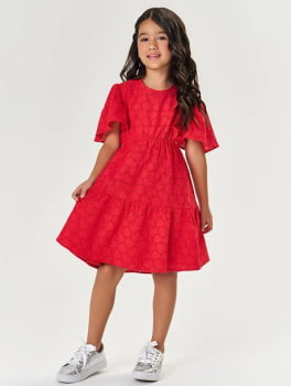 VESTIDO INFANTIL CINTI EM LAISE CORAÇÕES VERMELHO - 12221