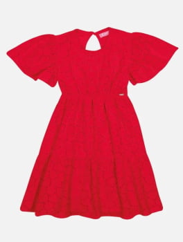 VESTIDO INFANTIL CINTI EM LAISE CORAÇÕES VERMELHO - 12221