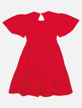 VESTIDO INFANTIL CINTI EM LAISE CORAÇÕES VERMELHO - 12221