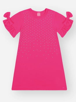VESTIDO INFANTIL CINTI EM MALHA TEXTURIZADA E DETALHE EM STRASS - 12669