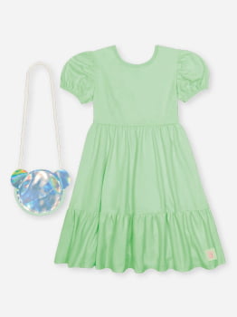 VESTIDO INFANTIL CINTI EM MEIA MALHA E ACOMPANHA BOLSA DE URSINHO - 12681