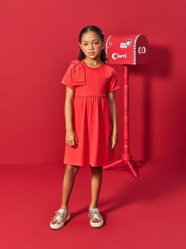 VESTIDO INFANTIL CINTI EM MEIA MALHA E LAÇO COM STRASS - 12686