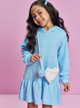 VESTIDO INFANTIL CINTI EM MOLETINHO WAFFLE E BOLSA EM PELO FLEECE - 012261320