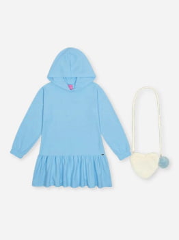 VESTIDO INFANTIL CINTI EM MOLETINHO WAFFLE E BOLSA EM PELO FLEECE - 012261320