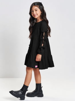 VESTIDO INFANTIL CINTI EM MOLETINHO WAFFLE PRETO - 012261090 VESTIDO INFANTIL CINTI EM MOLETINHO WAFFLE PRETO - 012261090