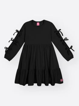 VESTIDO INFANTIL CINTI EM MOLETINHO WAFFLE PRETO - 012261090