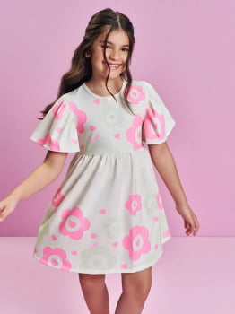 VESTIDO INFANTIL CINTI EM NEW STHETCH ESTAMPA FLORAL COM STRASS - 012262450