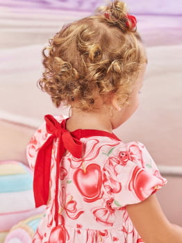 VESTIDO INFANTIL CINTI EM NEW STRECH COM ESTAMPA CORAÇÕES DE AMOR VERMELHO - 10453