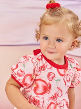 VESTIDO INFANTIL CINTI EM NEW STRECH COM ESTAMPA CORAÇÕES DE AMOR VERMELHO - 10453