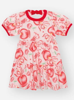 VESTIDO INFANTIL CINTI EM NEW STRECH COM ESTAMPA CORAÇÕES DE AMOR VERMELHO - 10453