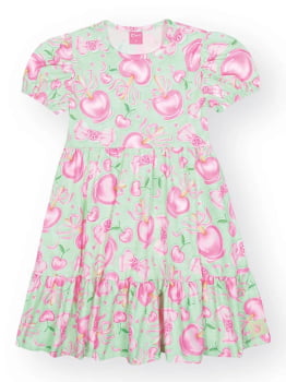 VESTIDO INFANTIL CINTI EM NEW STRECH E ESTAMPA CORAÇÕES DE AMOR - 12695