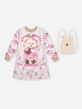 VESTIDO INFANTIL CINTI EM SUPLEX FELPADO E ACOMPANHA MOCHILA EM CARNEIRIHO - 012261270