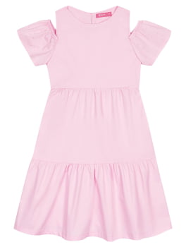 VESTIDO INFANTIL CINTI EM TRICOLINE ROSA COM STRASS - 12064