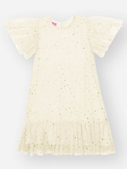 VESTIDO INFANTIL CINTI EM TULE COM CORAÇÕES E BRILHO - 12680