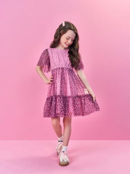 VESTIDO INFANTIL CINTI EM TULE COM ESTAMPA DE ONCINHA - 12501