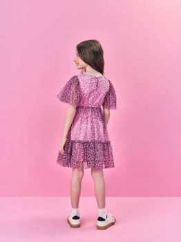 VESTIDO INFANTIL CINTI EM TULE COM ESTAMPA DE ONCINHA - 12501