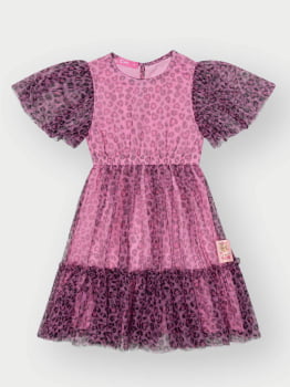 VESTIDO INFANTIL CINTI EM TULE COM ESTAMPA DE ONCINHA - 12501