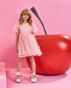 VESTIDO INFANTIL CINTI EM TULE COM FLORES - 12504
